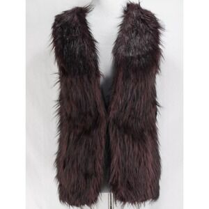 Sebby Collection Burgundy Faux Fur Front Knit Back Vest size S Y2K